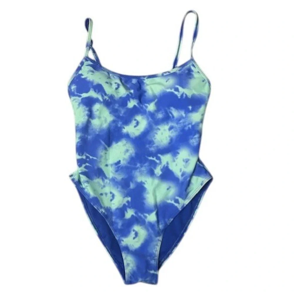 H2OH! Colours Womens S Blue Aqua High Cut One Piece Swimsuit Bathing Suit Beachy